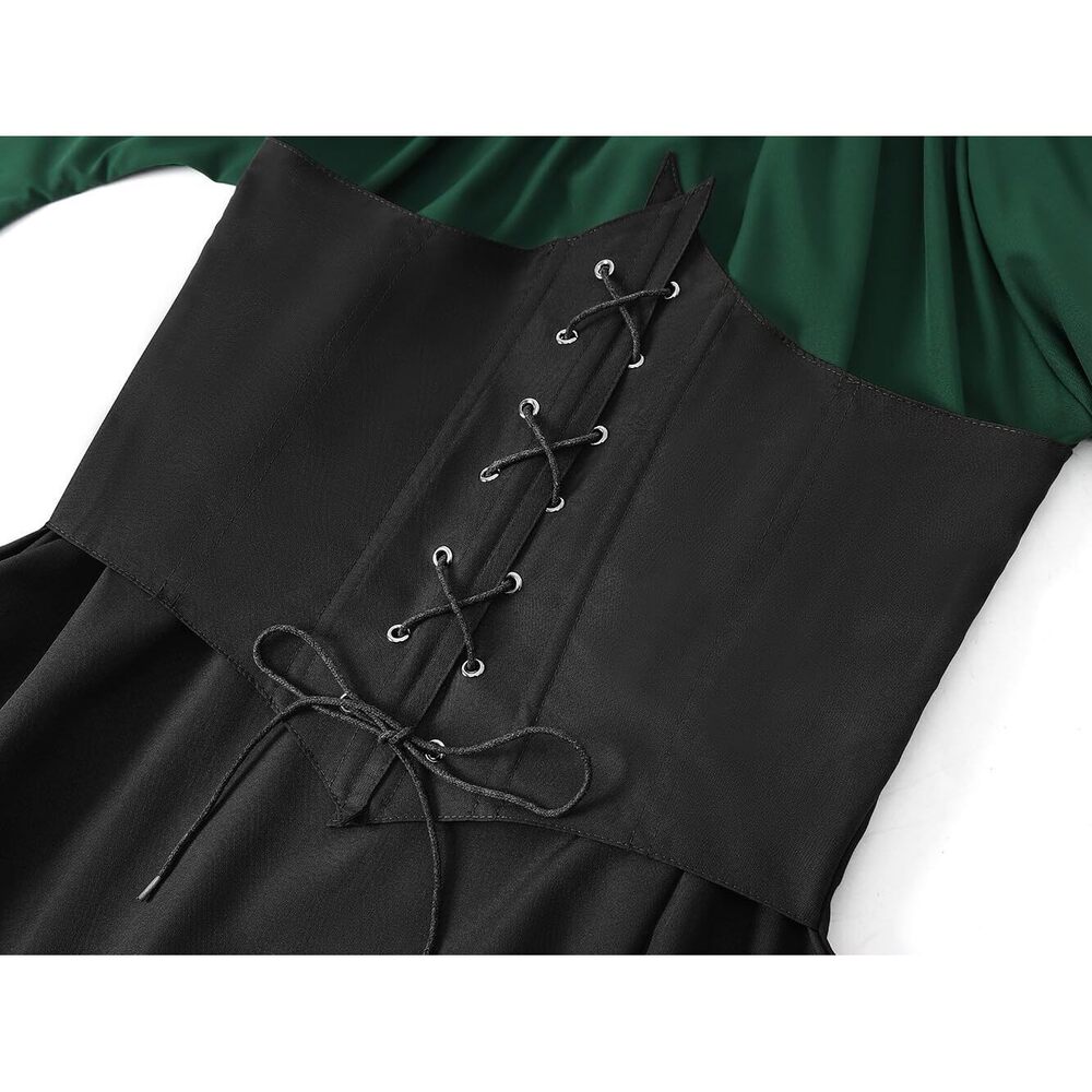 5823 7 Pcs Renaissance Costume Medieval Bell Sleeves Dress - Picture 4 of 5